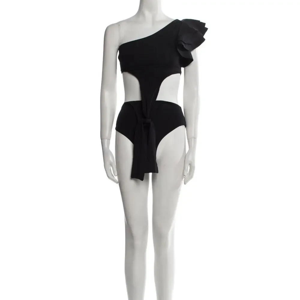 Maygel Coronel Black One-Shoulder Cutout Style Bikini Set NWT Size 10